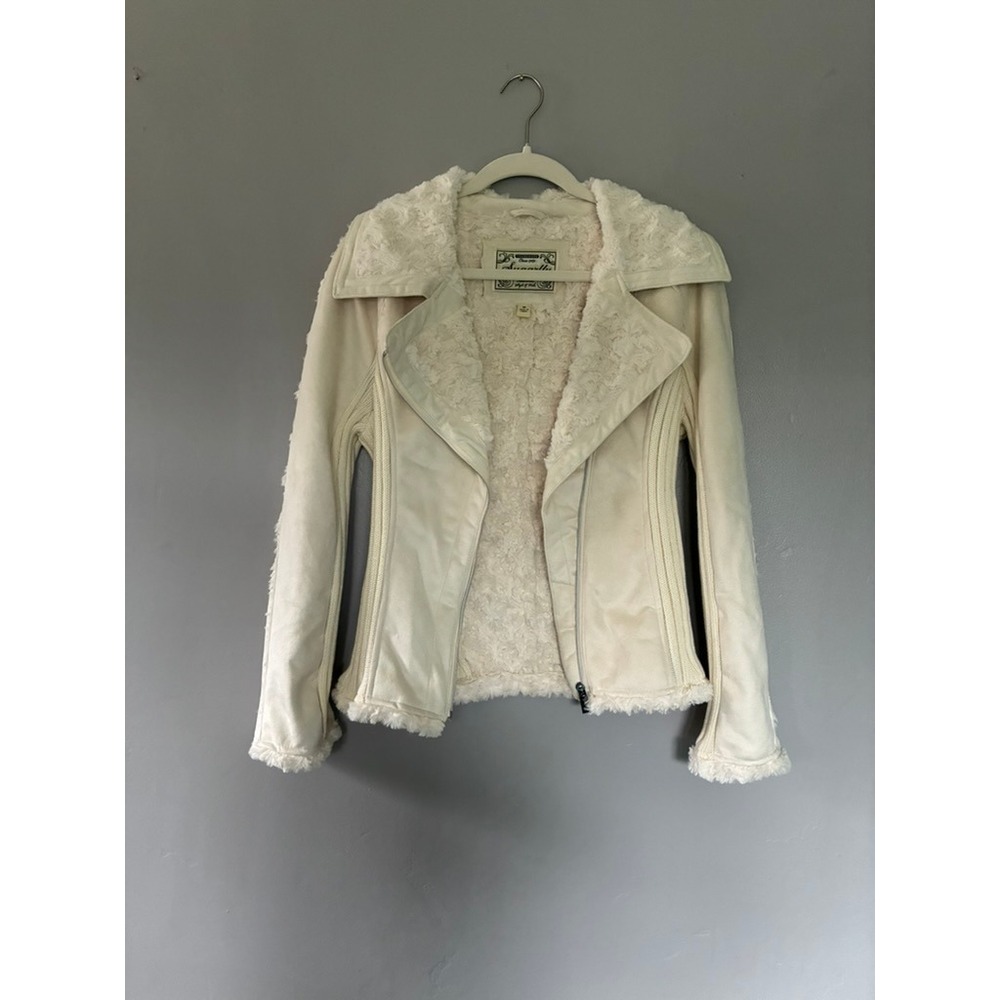 Sugarfly Cream  Faux Suede "Fur" Lined Moto Jacket Indie Sleaze Y2K Soft Girl